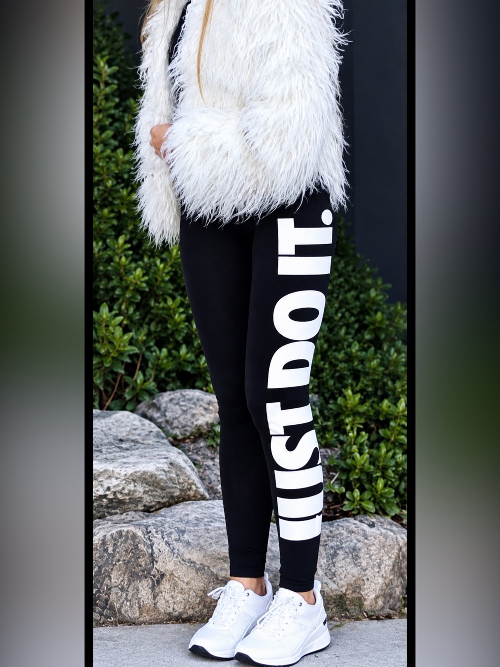 Nike Black Leggings with Large White 'JUST DO IT' Side Logo